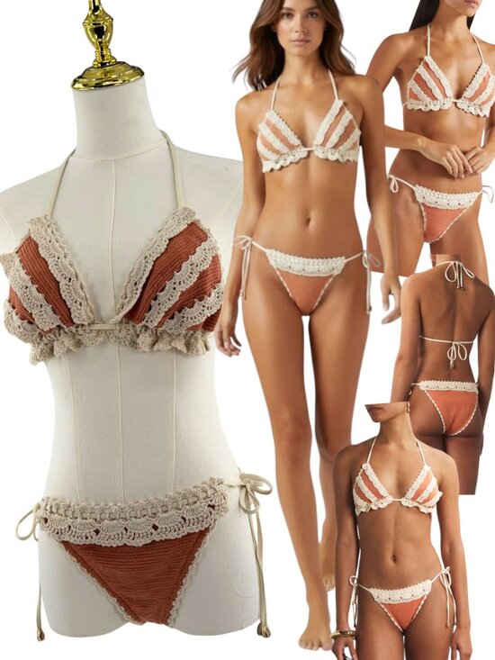 Zimmermann Other - 🆕 ZIMMERMANN 🧿 NWT Wylie Knit & Crochet Triangle Bikini, Coral - Sz 3 US 8/10